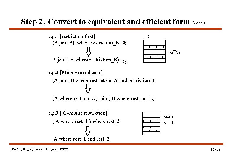 Step 2: Convert to equivalent and efficient form (cont. ) e. g. 1 [restriction