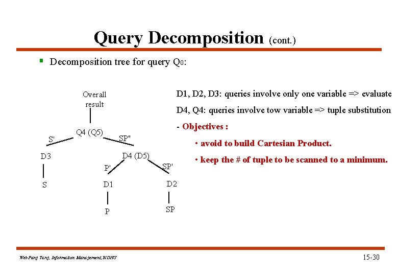 Query Decomposition (cont. ) § Decomposition tree for query Q 0: D 1, D