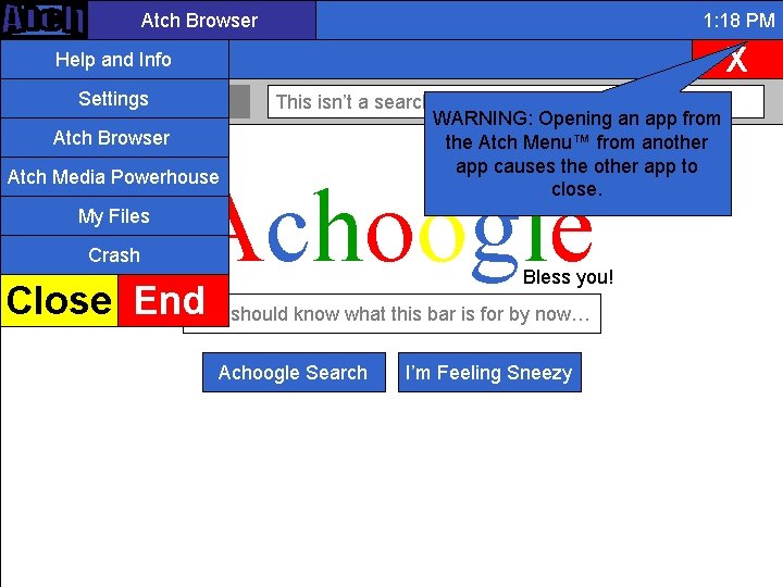 Atch Browser 1: 18 PM X and Info Atch Help Browser B Settings Atch