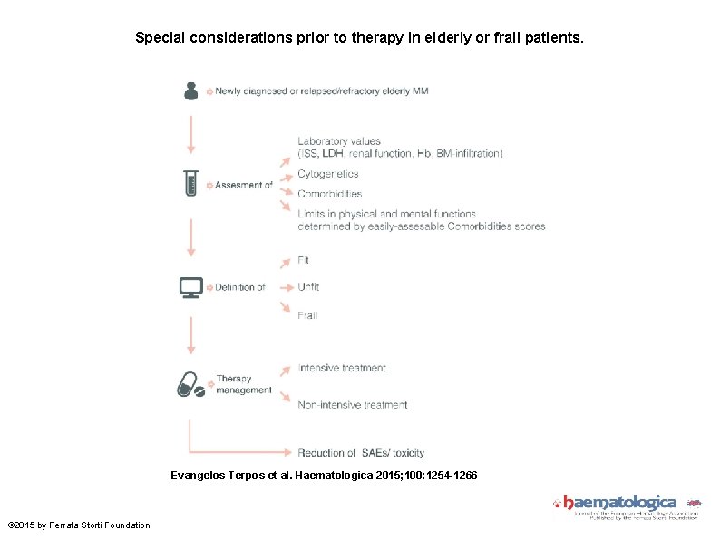 Special considerations prior to therapy in elderly or frail patients. Evangelos Terpos et al.