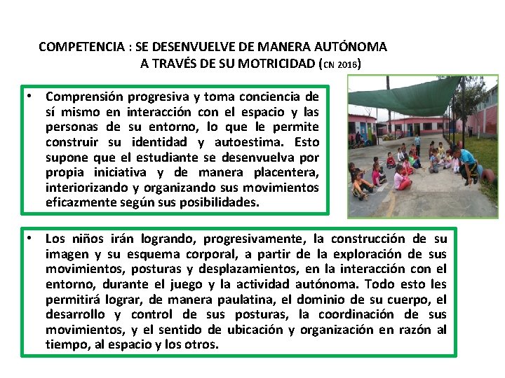 COMPETENCIA : SE DESENVUELVE DE MANERA AUTÓNOMA A TRAVÉS DE SU MOTRICIDAD (CN 2016)