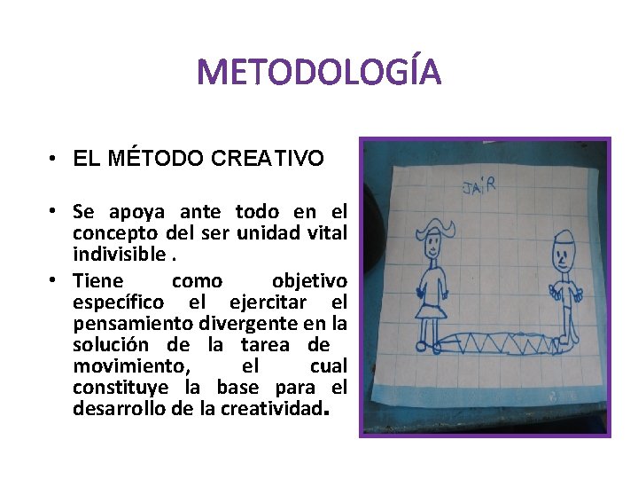 METODOLOGÍA • EL MÉTODO CREATIVO • Se apoya ante todo en el concepto del