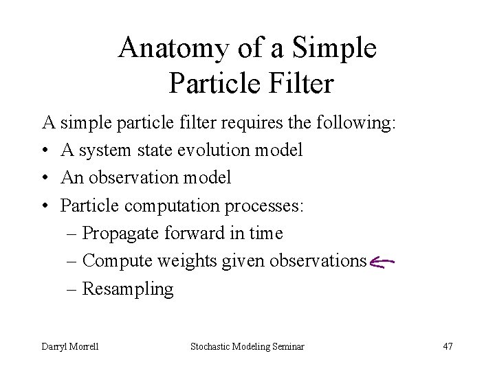 Anatomy of a Simple Particle Filter A simple particle filter requires the following: •