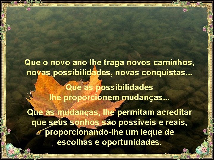 Que o novo ano lhe traga novos caminhos, novas possibilidades, novas conquistas. . .