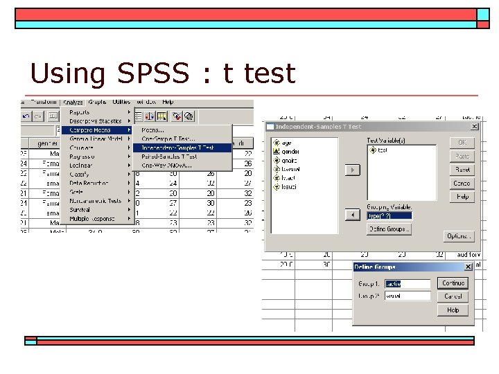 Using SPSS : t test 