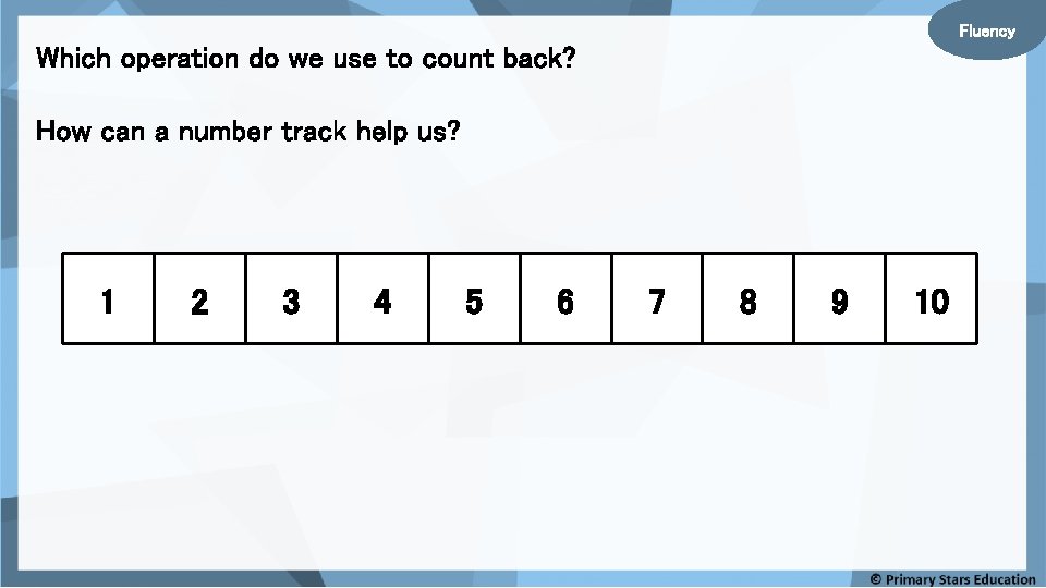 Fluency Which operation do we use to count back? How can a number track