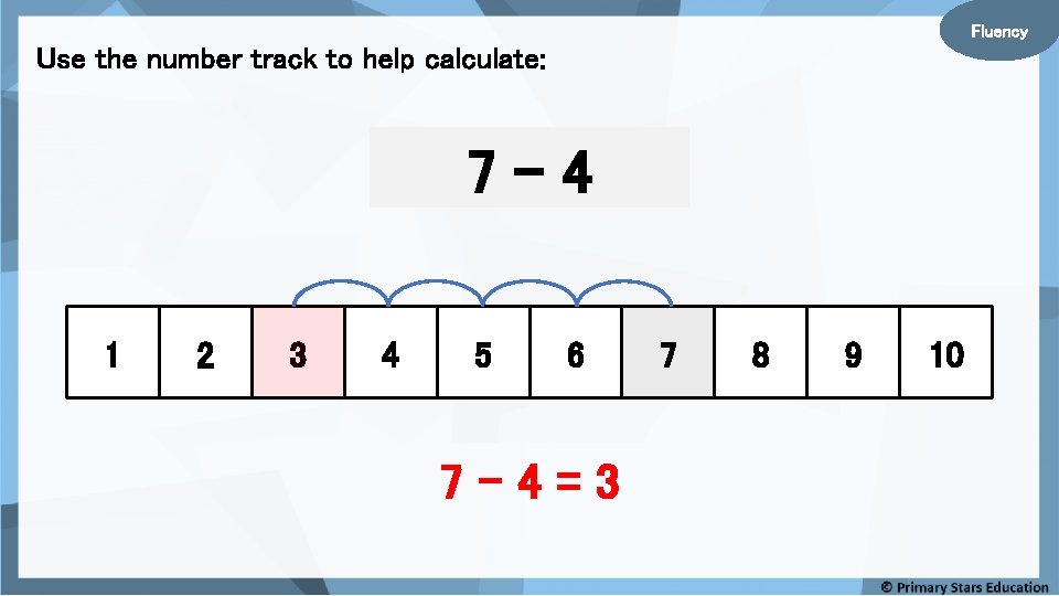 Fluency Use the number track to help calculate: 7– 4 1 2 3 4