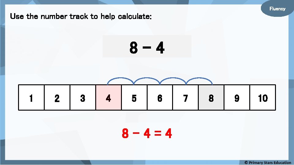 Fluency Use the number track to help calculate: 8– 4 1 2 3 4