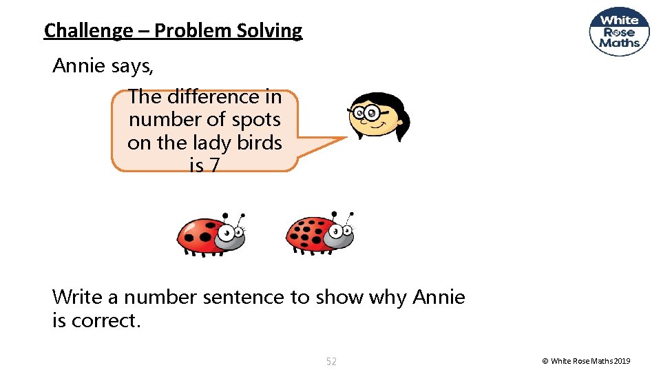 Challenge – Problem Solving Annie says, The difference in number of spots on the