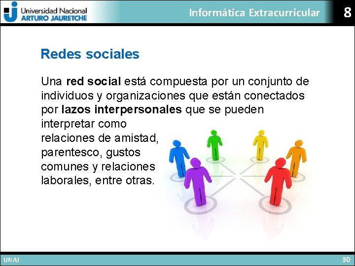 Informática Extracurricular 8 Redes sociales Una red social está compuesta por un conjunto de