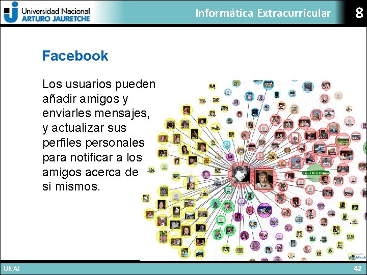 Informática Extracurricular 8 Facebook Los usuarios pueden añadir amigos y enviarles mensajes, y actualizar