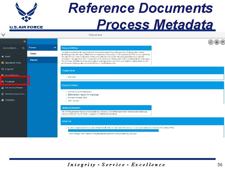 Reference Documents Process Metadata Integrity - Service - Excellence 56 