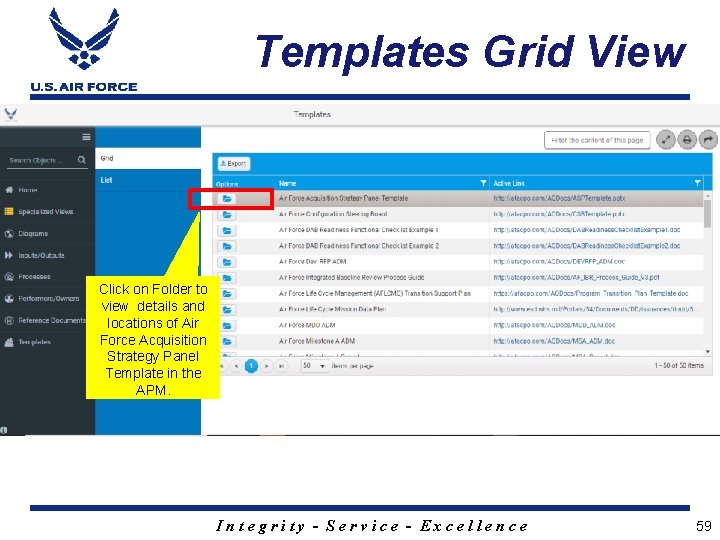 Templates Grid View Click on Folder to view details and locations of Air Force