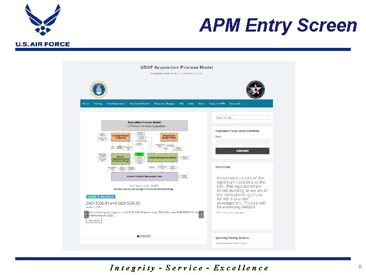 APM Entry Screen Integrity - Service - Excellence 6 