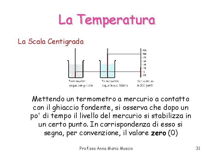 La Temperatura La Scala Centigrada Mettendo un termometro a mercurio a contatto con il La Temperatura La Scala Centigrada Mettendo un termometro a mercurio a contatto con il