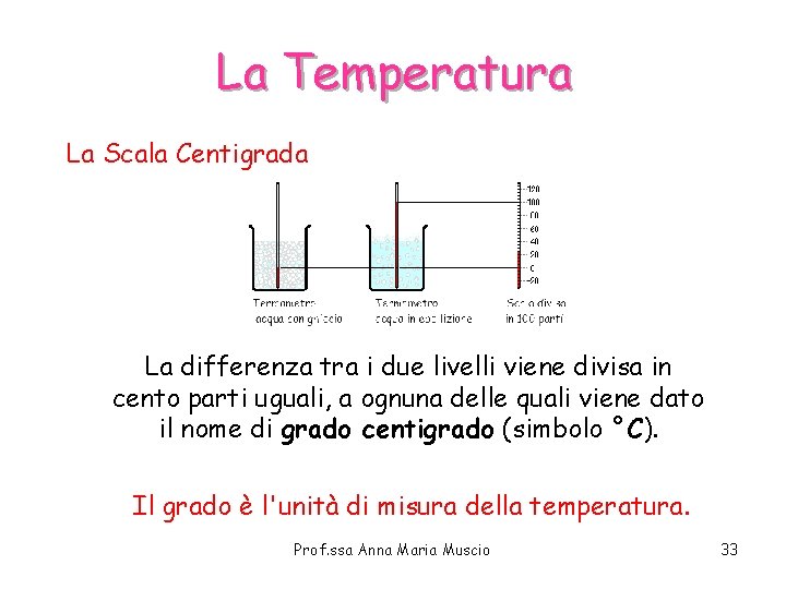 La Temperatura La Scala Centigrada La differenza tra i due livelli viene divisa in La Temperatura La Scala Centigrada La differenza tra i due livelli viene divisa in