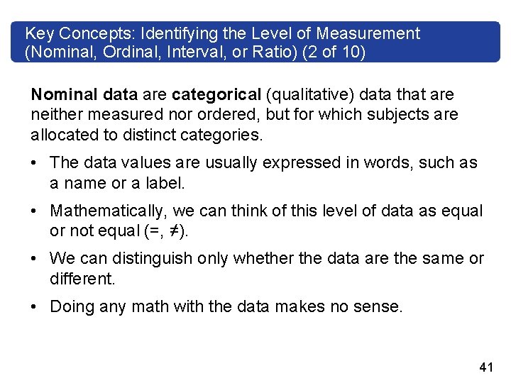 Key Concepts: Identifying the Level of Measurement (Nominal, Ordinal, Interval, or Ratio) (2 of