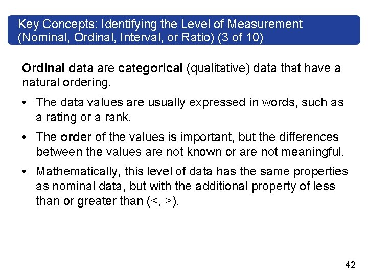 Key Concepts: Identifying the Level of Measurement (Nominal, Ordinal, Interval, or Ratio) (3 of