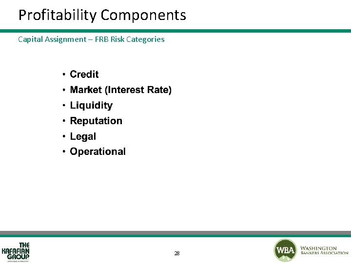 Profitability Components Capital Assignment – FRB Risk Categories 28 
