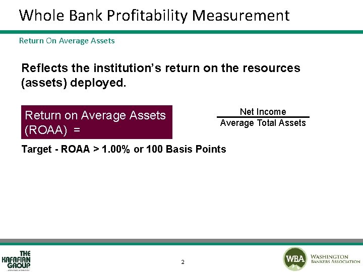 Whole Bank Profitability Measurement Return On Average Assets Reflects the institution’s return on the