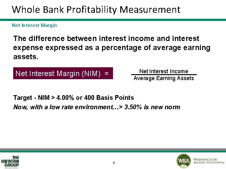 Whole Bank Profitability Measurement Net Interest Margin The difference between interest income and interest