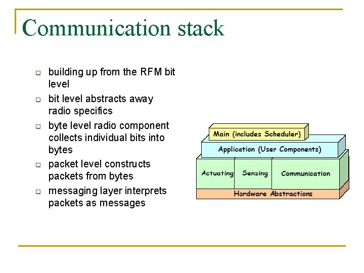 Communication stack q q q building up from the RFM bit level abstracts away