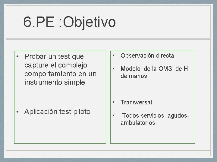 6. PE : Objetivo • Probar un test que capture el complejo comportamiento en 6. PE : Objetivo • Probar un test que capture el complejo comportamiento en