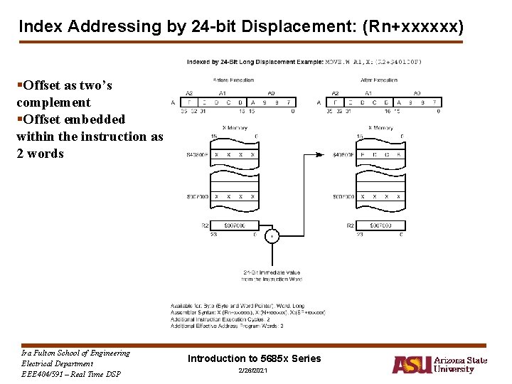 Index Addressing by 24 -bit Displacement: (Rn+xxxxxx) §Offset as two’s complement §Offset embedded within