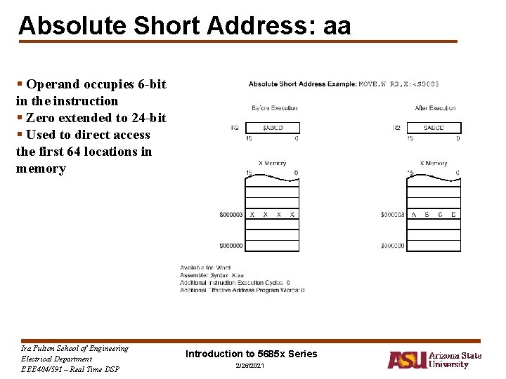 Absolute Short Address: aa § Operand occupies 6 -bit in the instruction § Zero