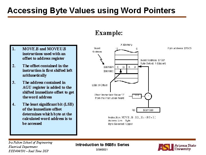 Accessing Byte Values using Word Pointers Example: 1. MOVE. B and MOVEU. B instructions