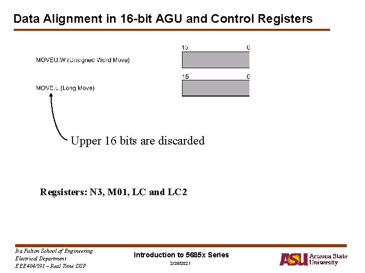 Data Alignment in 16 -bit AGU and Control Registers Upper 16 bits are discarded