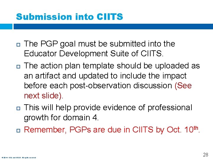 Submission into CIITS The PGP goal must be submitted into the Educator Development Suite