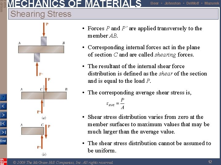 Fifth Edition MECHANICS OF MATERIALS Beer • Johnston • De. Wolf • Mazurek Shearing
