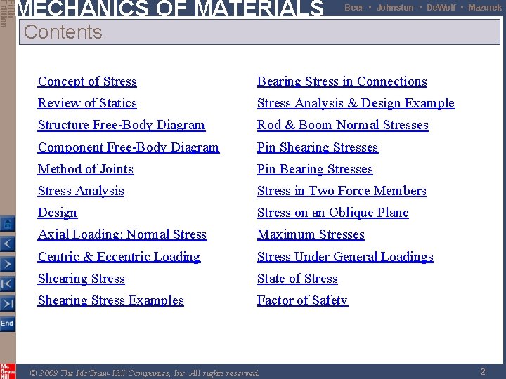 Fifth Edition MECHANICS OF MATERIALS Beer • Johnston • De. Wolf • Mazurek Contents