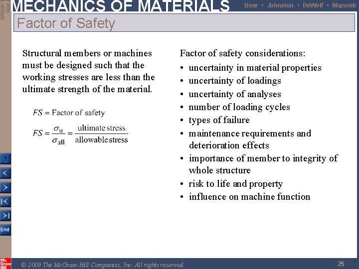 Fifth Edition MECHANICS OF MATERIALS Beer • Johnston • De. Wolf • Mazurek Factor
