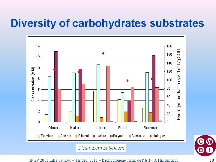 Clostridium butyricum Glucose Maltose Lactose Starch Hydrogen production yield (m. L/g COD) Diversity of