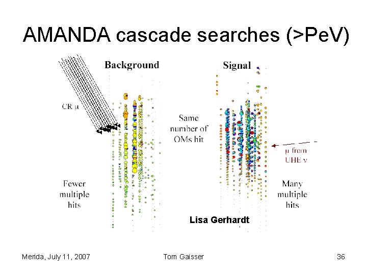 AMANDA cascade searches (>Pe. V) Lisa Gerhardt Merida, July 11, 2007 Tom Gaisser 36 AMANDA cascade searches (>Pe. V) Lisa Gerhardt Merida, July 11, 2007 Tom Gaisser 36