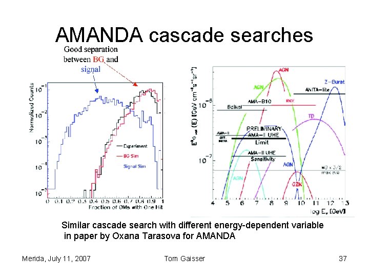 AMANDA cascade searches Similar cascade search with different energy-dependent variable in paper by Oxana AMANDA cascade searches Similar cascade search with different energy-dependent variable in paper by Oxana