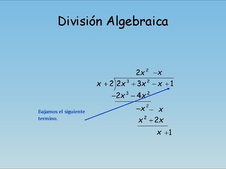División Algebraica Bajamos el siguiente termino. 