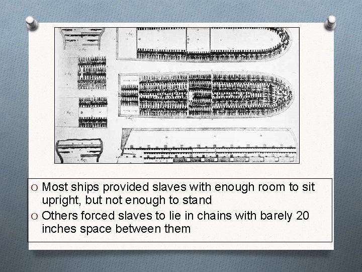 O Most ships provided slaves with enough room to sit upright, but not enough