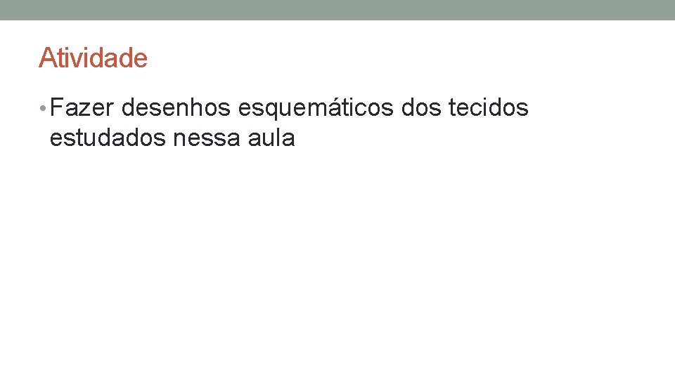 Atividade • Fazer desenhos esquemáticos dos tecidos estudados nessa aula Atividade • Fazer desenhos esquemáticos dos tecidos estudados nessa aula