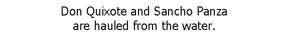 Don Quixote and Sancho Panza are hauled from the water. 