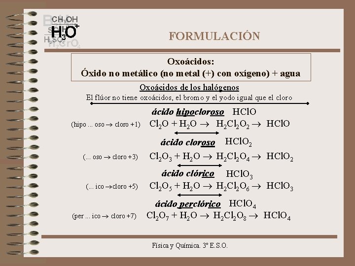 FORMULACIÓN Oxoácidos: Óxido no metálico (no metal (+) con oxígeno) + agua Oxoácidos de