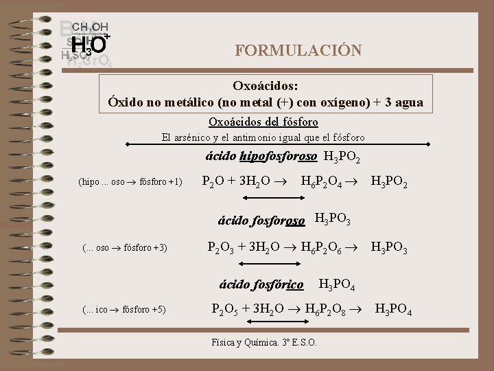FORMULACIÓN Oxoácidos: Óxido no metálico (no metal (+) con oxígeno) + 3 agua Oxoácidos