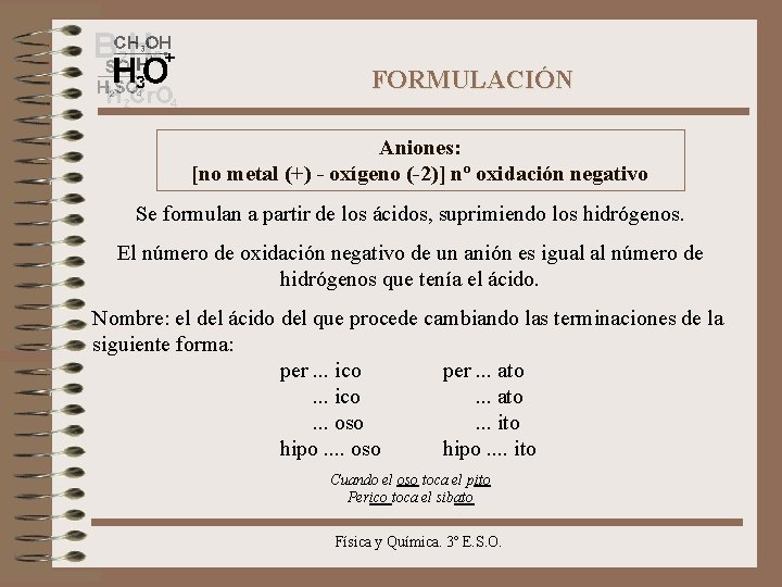 FORMULACIÓN Aniones: [no metal (+) - oxígeno (-2)] nº oxidación negativo Se formulan a