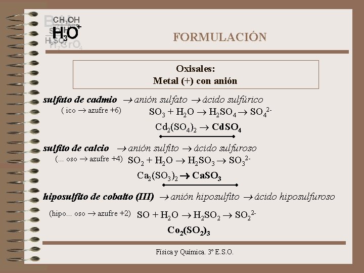 FORMULACIÓN Oxisales: Metal (+) con anión sulfato de cadmio anión sulfato ácido sulfúrico (