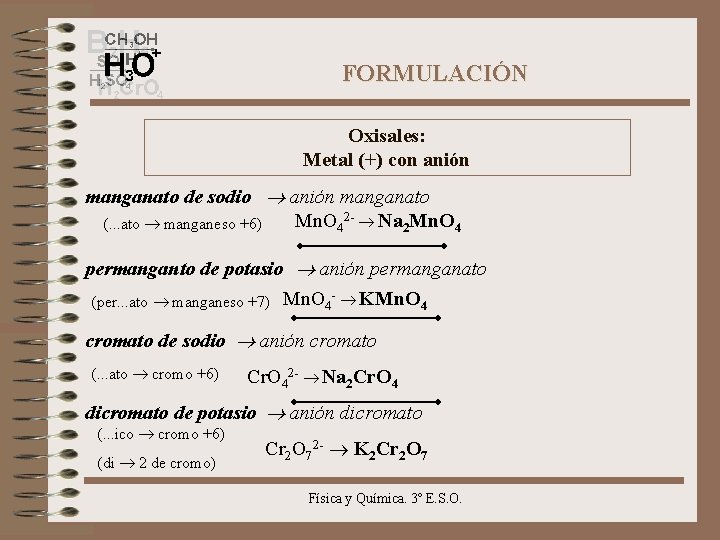 FORMULACIÓN Oxisales: Metal (+) con anión manganato de sodio anión manganato Mn. O 42