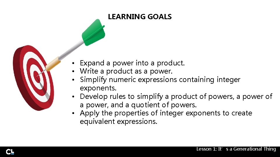 LEARNING GOALS • Expand a power into a product. • Write a product as