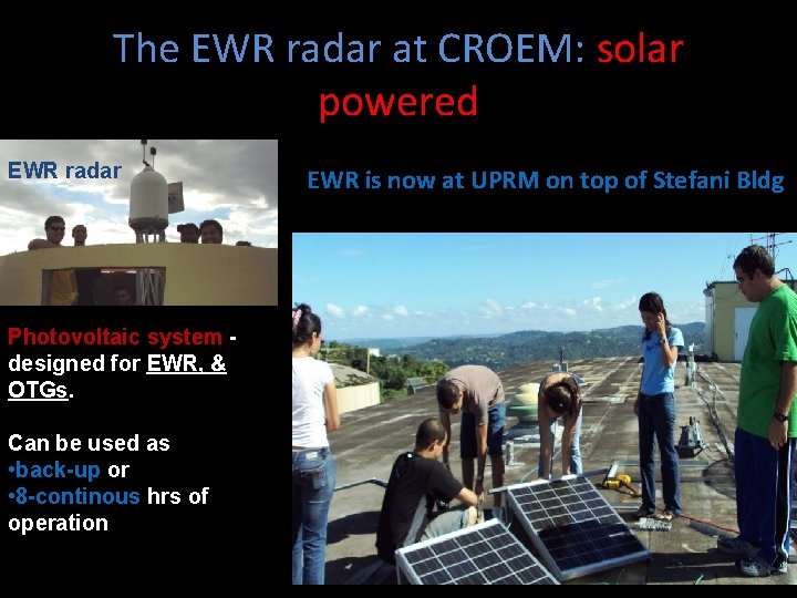 The EWR radar at CROEM: solar powered EWR radar Photovoltaic system designed for EWR,