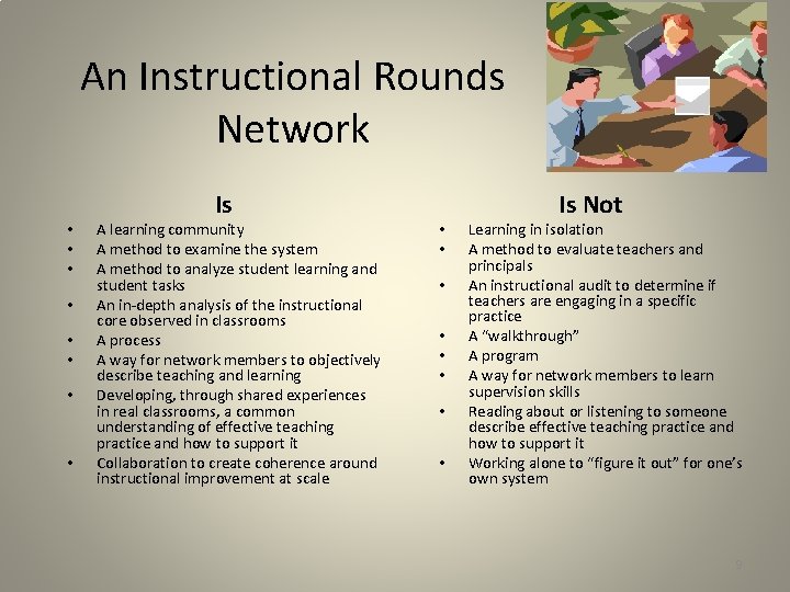 An Instructional Rounds Network • • Is A learning community A method to examine